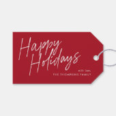 Red Modern Simple Script Happy Holidays Geschenkanhänger (Vorderseite (Horizontal))