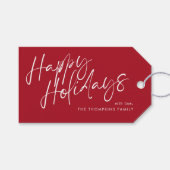 Red Modern Simple Script Happy Holidays Geschenkanhänger (Vorderseite (Horizontal))