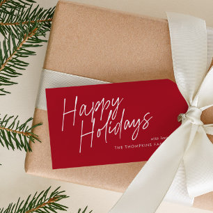 Red Modern Simple Script Happy Holidays Geschenkanhänger