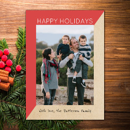 Red Modern Slant Holiday Foto Flat Card Feiertagskarte