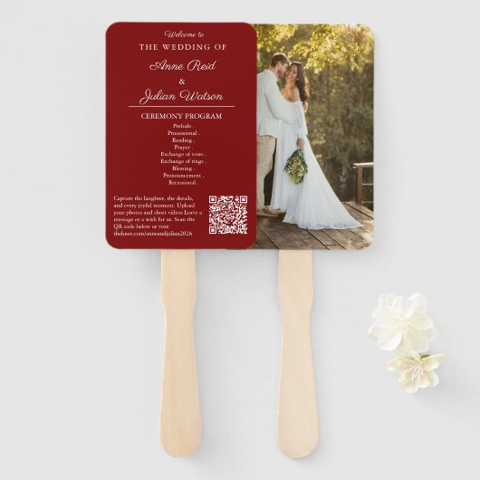 Red Modern Wedding Ceremony Program Hand fans Fächer (Vorne und Hinten)