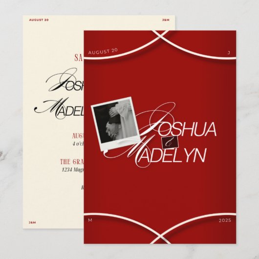 Red Modern Wedding Einladung Template (Vorne/Hinten)