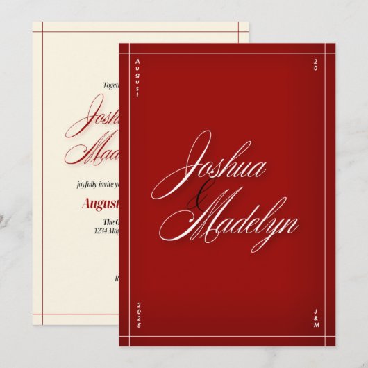Red Modern Wedding Einladung Template (Vorne/Hinten)