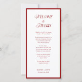 Red Modern Wedding Menu and Thank You Note Back Dankeskarte (Rückseite)