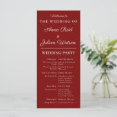 Red Modern Wedding Timeline and Party QR Code Programm (Stehend Vorderseite)