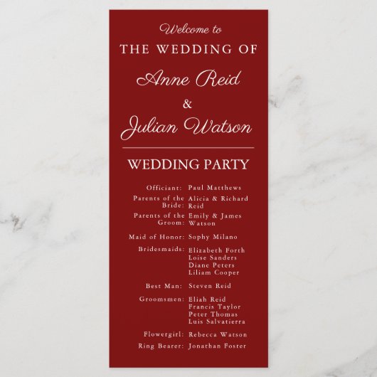 Red Modern  Wedding Timeline and Party QR Code Programm (Vorderseite)