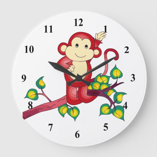 Red Monkey Animal Clock Große Wanduhr (Vorderseite)