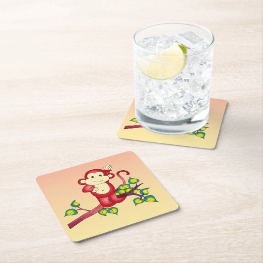 Red Monkey Animal Square Paper Untersetzer (Vor Ort)