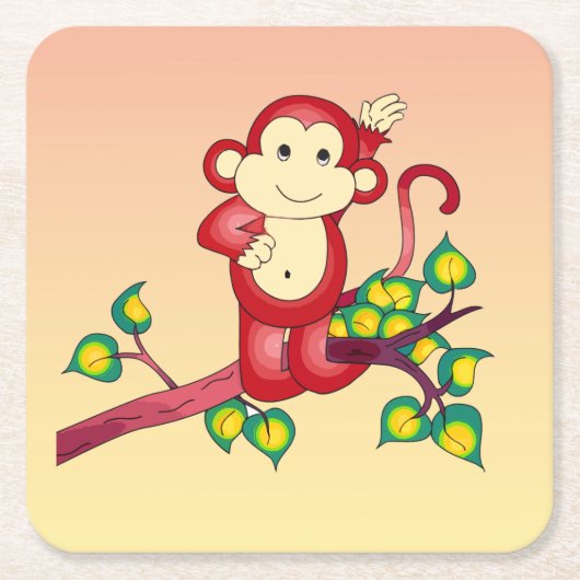 Red Monkey Animal Square Paper Untersetzer (Vorderseite)