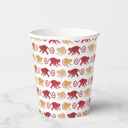 Red Monkeys Pattern Pappbecher (Rechts)