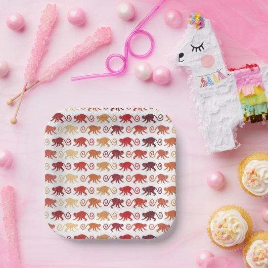 Red Monkeys Pattern Pappteller (Party)