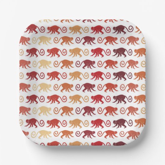 Red Monkeys Pattern Pappteller (Vorderseite)