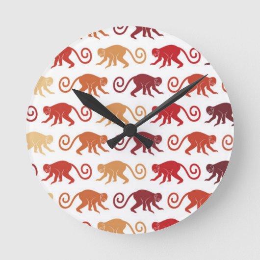 Red Monkeys Pattern Runde Wanduhr (Vorderseite)