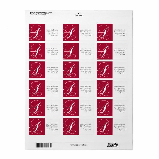 Red Monogram A Address Labels Adressaufkleber (Vorne)
