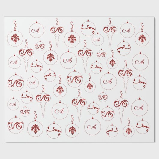 Red Monogram Bauble Ornaments Muster Weihnachten Geschenkpapier (Flach)