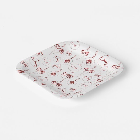 Red Monogram Bauble Ornaments Muster Weihnachten Pappteller (Gewinkelt)