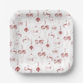 Red Monogram Bauble Ornaments Muster Weihnachten Pappteller (Vorderseite)