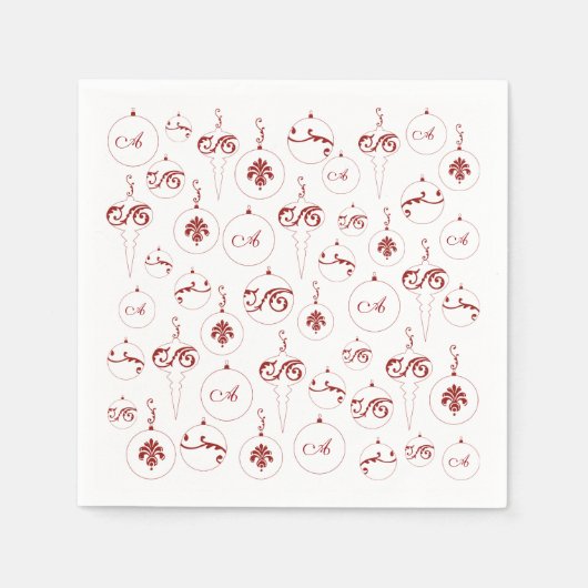 Red Monogram Bauble Ornaments Muster Weihnachten Serviette (Vorderseite)