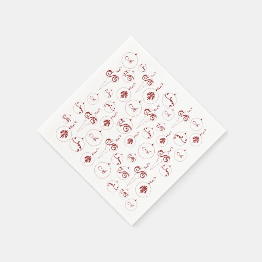 Red Monogram Bauble Ornaments Muster Weihnachten Serviette (Ecke)