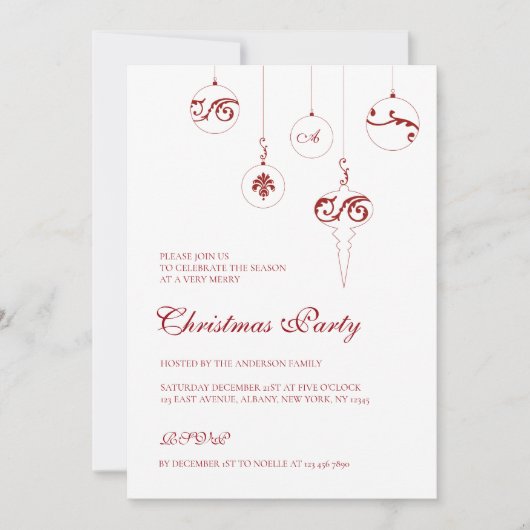 Red Monogram Bauble Ornaments Weihnachtsgeschenk P Einladung (Vorderseite)