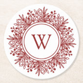 Red Monogram Christmas Runder Pappuntersetzer (Vorderseite)