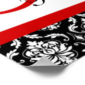 Red Monogram Damask Wedding Empfang Poster (Ecke)