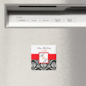 Red Monogram Damask Wedelmagnet Magnet (In Situ (Geschirrspüler))