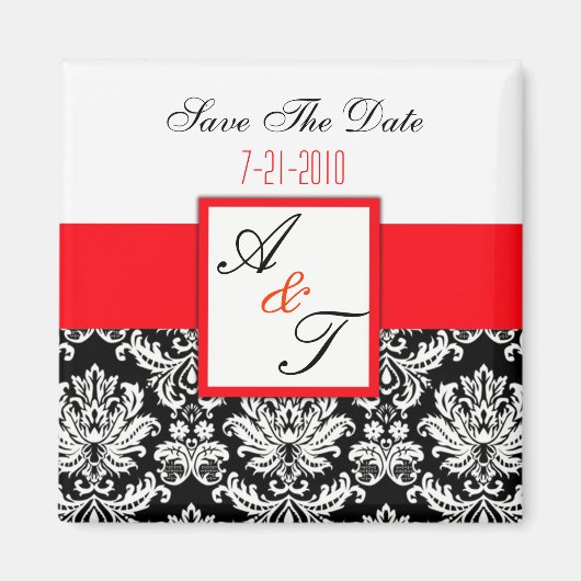 Red Monogram Damask Wedelmagnet Magnet (Vorne)