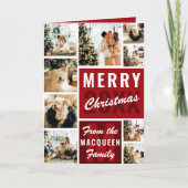 Red Monogram Family Foto Collage Weihnachten Karte (Vorderseite)