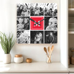 Red Monogram Family Photo Collage Quadratische Wanduhr<br><div class="desc">Monogram Family Photo Collage. Cute home decor for any room. Personalize this custom design with your own monogram initial or text.</div>