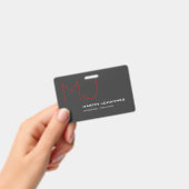Red Monogram Gray Personal Trainer Business Ausweis (Handheld)