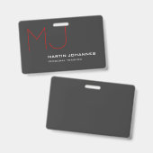 Red Monogram Gray Personal Trainer Business Ausweis (Vorder- & Rückseite)