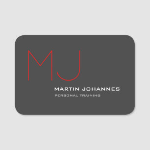 Red Monogram Gray Personal Trainer Business Namensschild