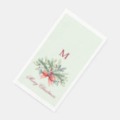 Red Monogram Greenery Frohe Weihnachten Serviette (Ecke)