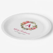 Red Monogram Greenery Pink Wreath Christmas  Pappteller (Schrägansicht)