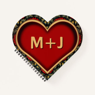 Red Monogram Heart Notebook mit individueller Erst Notizblock