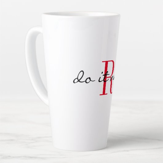 Red Monogram Initial Stylish 'do it now' Large Milchtasse (Linke Ecke)