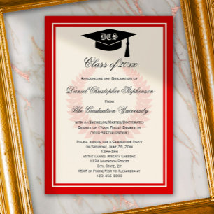 Red Monogram Laurel Classic Uni-Abschluss Einladung