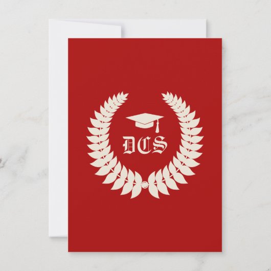 Red Monogram Laurel Classic Uni-Abschluss Einladung (Rückseite)