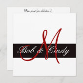 Red Monogram mit Black Bar Wedding Einladung (Vorne/Hinten)