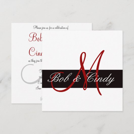Red Monogram mit Black Bar Wedding Einladung (Vorne/Hinten)