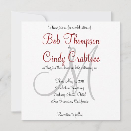 Red Monogram mit Black Bar Wedding Einladung (Rückseite)