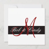Red Monogram mit Black Bar Wedding Einladung (Vorderseite)