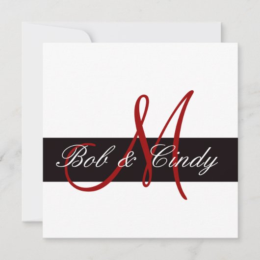 Red Monogram mit Black Bar Wedding Einladung (Vorderseite)