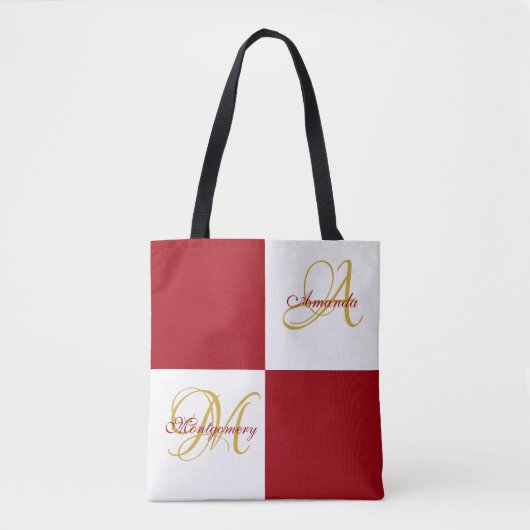 Red Monogram Modern Stylish Elegant Initial Tasche (Vorderseite)