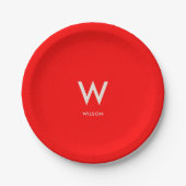 Red Monogram Personal Party Pappteller (Vorderseite)