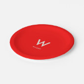 Red Monogram Personal Party Pappteller (Schrägansicht)