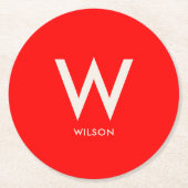 Red Monogram Personal Party Runder Pappuntersetzer (Vorderseite)