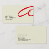 Red Monogram Schlicht Beige Trendy Business Card Visitenkarte (Vorne/Hinten)