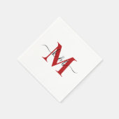 Red Monogram Swash Script White Cocktail Serviette (Ecke)